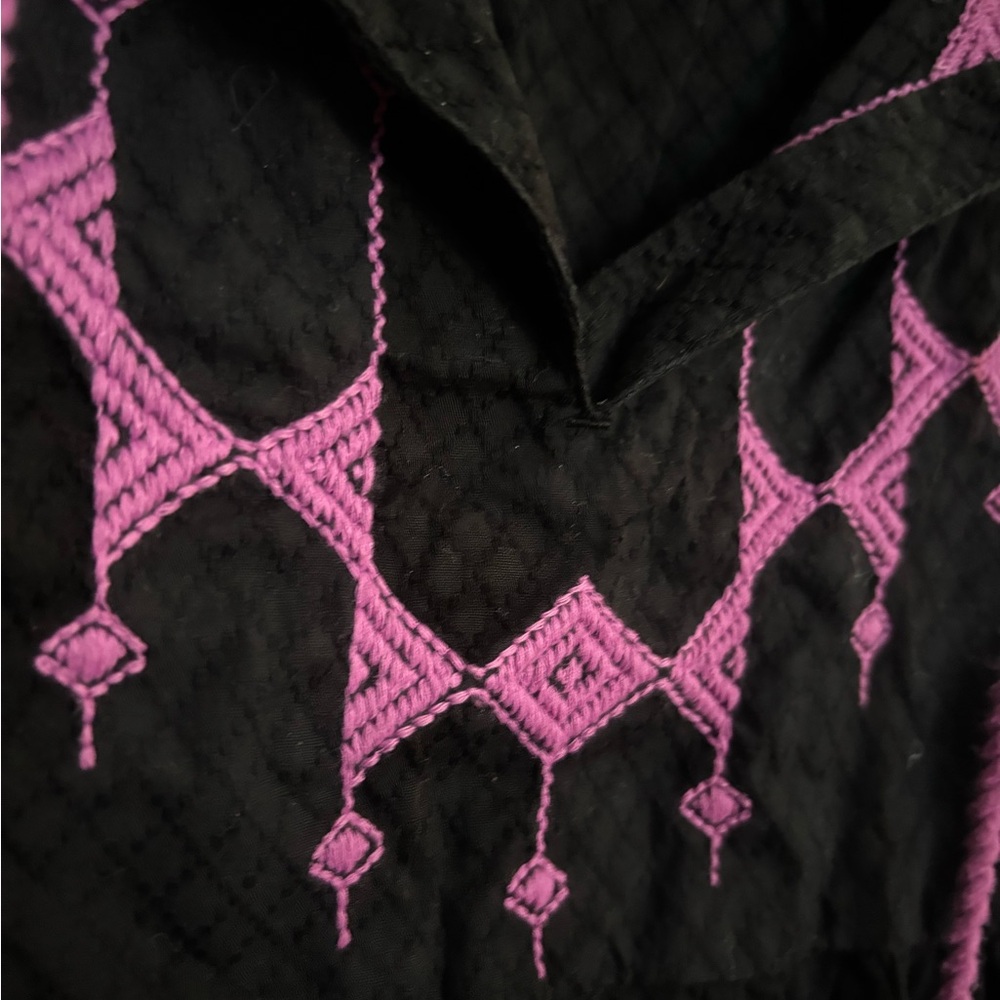 Knox Rose Chic Black Blouse with purple Aztec Embroidery flutter sleeves
